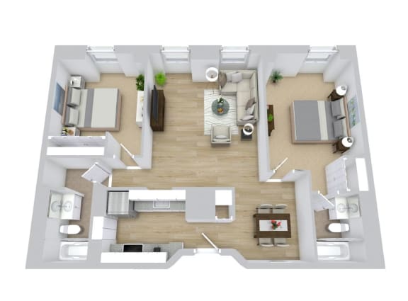 Mill House Apartments Two Bedroom Two Bathroom Floorplan Layout A.