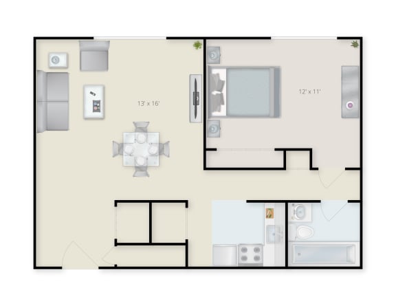One Bedroom Floor Plan.