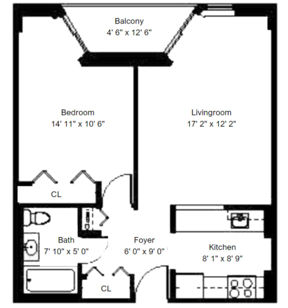 St. Stephen&#x27;s Tower One Bedroom Floorplan A.