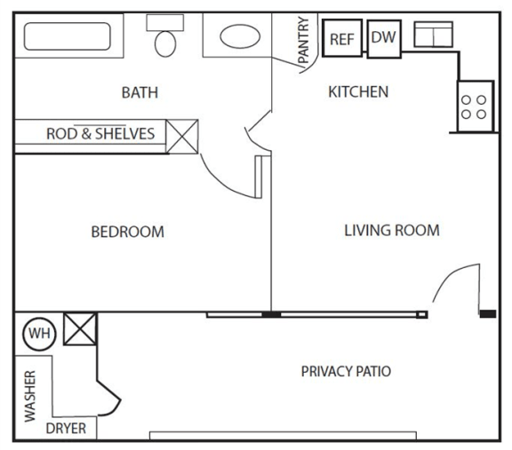 Floor Plan  1 Bed Floor Plan at Rio Verde Apartments, Cottonwood, AZ, 86326