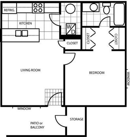 Floor Plan  One Bedroom Floor Plan at Country Club Vista Apartments, Flagstaff, Arizona