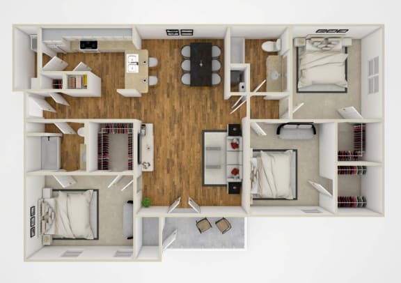 Floor Plan  three bedroom apartment Starkville