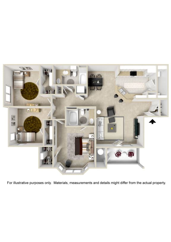 3 bedroom 2 bath apartment floor plan