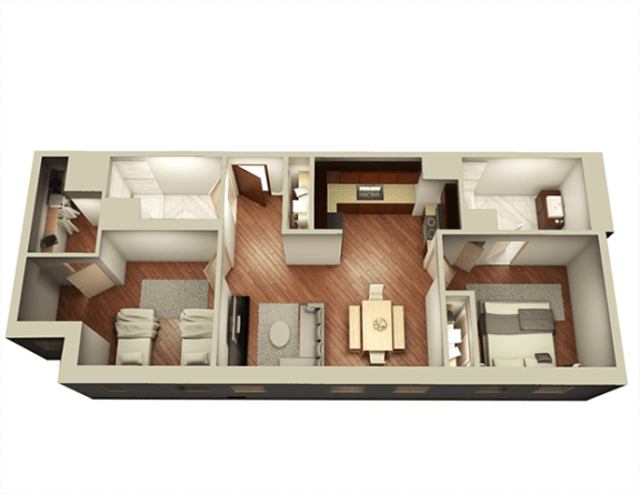 2 Bed 2 Bath 987 sqft 3D Floor Plan at Somerset Place Apartments, Illinois 2 Bed 2 Bath 987 sqft 3D Floor Plan at Somerset Place Apartments, Illinois