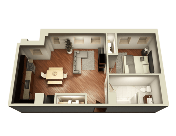 Floor Plan  1 Bed 1 Bath 723 sq ft 3D Floor Plan at Somerset Place Apartments, Illinois, 60640