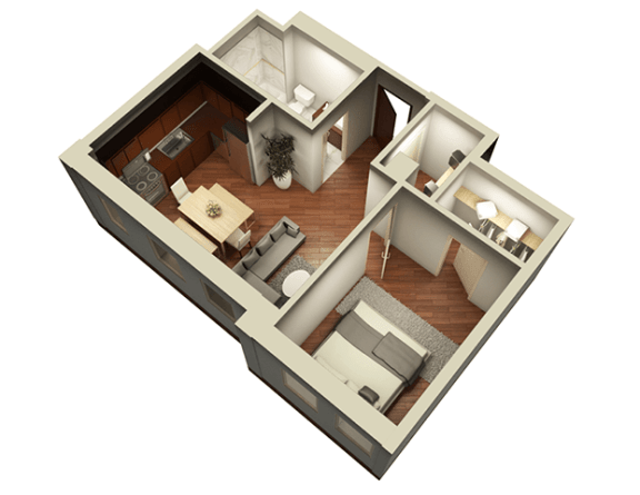 1 Bed 1 Bath 576 sqft 3D Floor Plan at Somerset Place Apartments, Chicago, IL, 60640 1 Bed 1 Bath 576 sqft 3D Floor Plan at Somerset Place Apartments, Chicago, IL, 60640