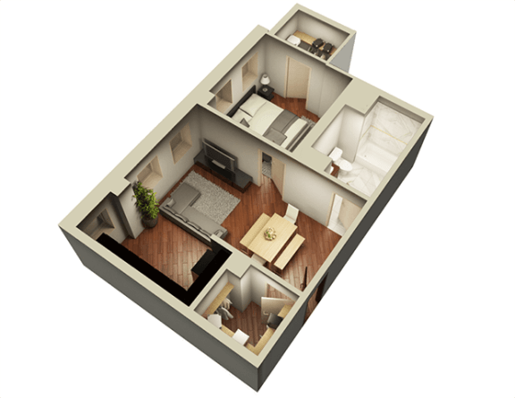 1 Bed 1 Bath 632 sqft 3D Floor Plan at Somerset Place Apartments, Chicago, 60640 1 Bed 1 Bath 632 sqft 3D Floor Plan at Somerset Place Apartments, Chicago, 60640