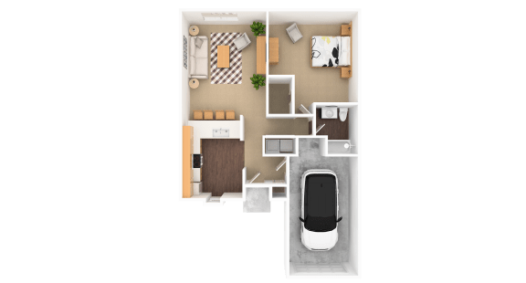 Floor Plan  Opal 1 Bedroom 1 Bathroom Duplex, 863 sq. ft., at Barton Farms Apartments and Duplexes in Greenwood, IN 46143