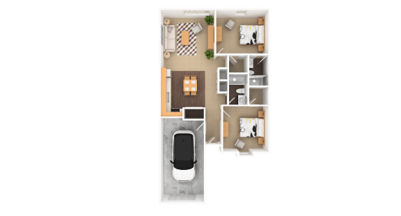 Floor Plan  Pearl 2 Bedroom 2 Bathroom Duplex, 998 sq. ft., at Barton Farms Apartments and Duplexes in Greenwood, IN 46143