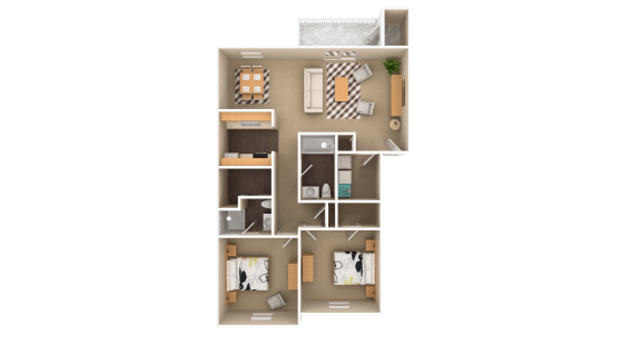 2 Bedroom 2 Bathroom, 1,073 sq ft, Falcon floorplan at Bexley Village, Greenwood, IN, 46143
