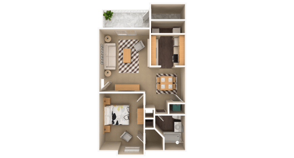 Floor Plan  1 Bedroom 1 Bathroom, 680 sq ft, Gull floorplan with private entry at Bexley Village, Greenwood, IN