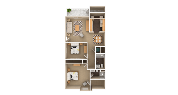 Floor Plan  2 Bedroom 2 Bathroom with private entry, 987 sq ft, Quail floorplan at Bexley Village, Indiana, 46143