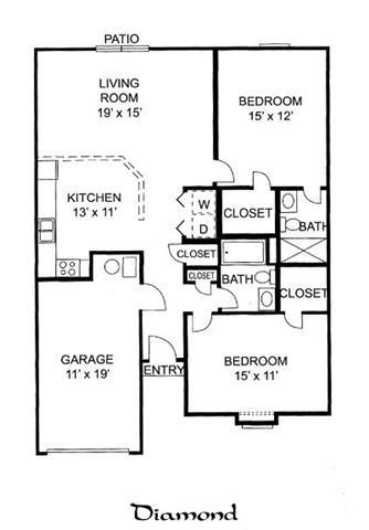 Diamond 2 Bedroom 2 Bathroom Duplex, 1077 sq. ft., at Barton Farms Apartments and Duplexes in Greenwood, IN 46143