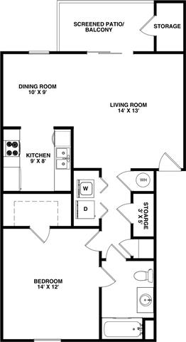 1 Bedroom 1 Bathroom, 744 sq ft, Lark floorplan at Bexley Village, Greenwood, 46143