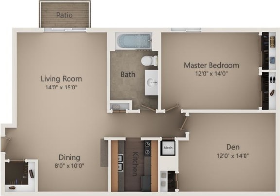 The Birch Floor Plan at Camelot East Apartments, Fairfield, OH, 45014
