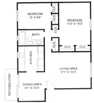 2 Bedroom, 1 Bathroom Type A at Olde Towne Apartments in Middletown, OH