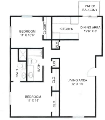 2 Bedroom, 2 Bathroom Type A at Olde Towne Apartments in Middletown, OH