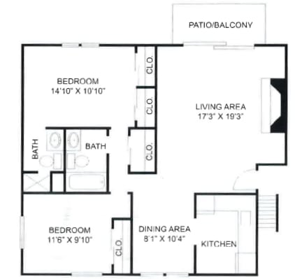 2 Bedroom, 2 Bathroom Type B 2 Bedroom, 2 Bathroom Type B at Olde Towne Apartments in Middletown, OH