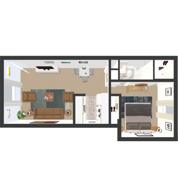 Floor Plan  1 Bedroom 1 Bathroom Efficiency, 603 - 730 sqft at Tymberwood Trace Apartments, Louisville, KY, 40219