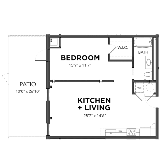 A10 1 Bed 1 Bath with Patio Floor Plan A10 1 Bed 1 Bath with Patio Floor Plan at Bakery Living, Pennsylvania 15206