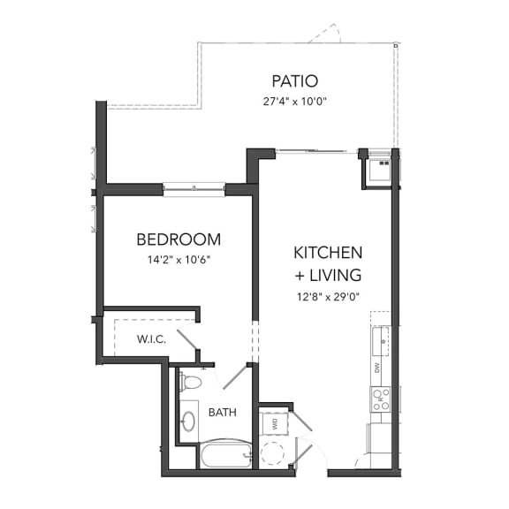 Floor Plan  A9 1 Bed 1 Bath with Patio Floor Plan at Bakery Living, Shadyside, Pittsburgh, PA 15206