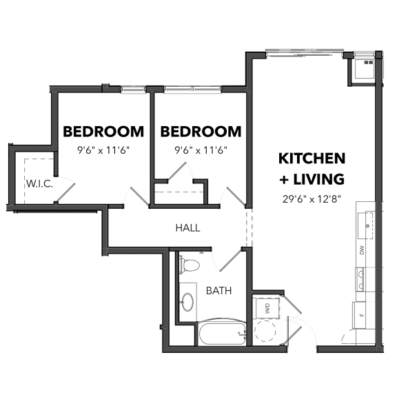 Floor Plan  B1 2 Bed 1 Bath Floor Plan at Bakery Living, Pittsburgh, PA 15206