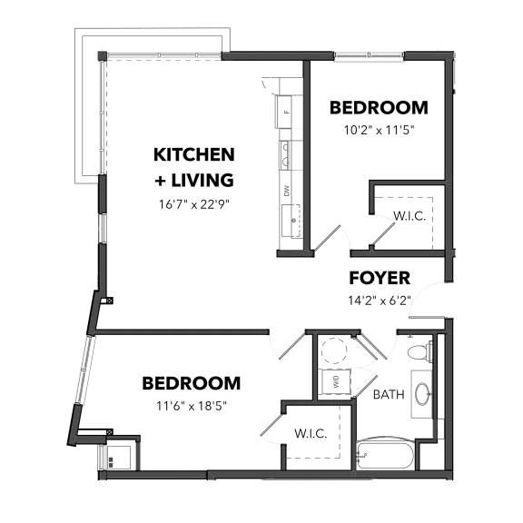 B2 2 Bed 1 Bath Floor Plan B2 2 Bed 1 Bath Floor Plan at Bakery Living, Pittsburgh