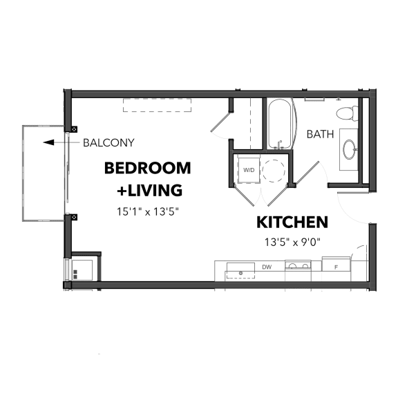Floor Plan  Micro Studio D1 1 Bath Floor Plan at Bakery Living, Shadyside, Pittsburgh, PA 15206