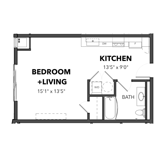 Floor Plan  Micro Studio D2 1 Bath Floor Plan at Bakery Living, Shadyside, Pittsburgh, PA