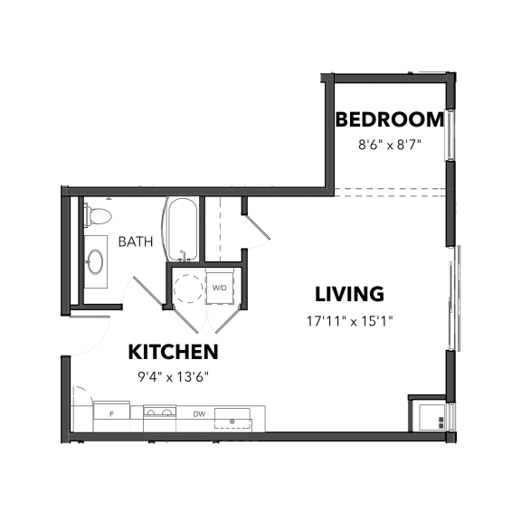 E1 Studio 1 Bath Floor Plan E1 Studio 1 Bath Floor Plan at Bakery Living, Shadyside, Pittsburgh, PA