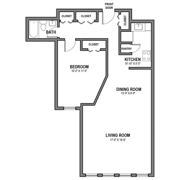 Floor Plan  One Bedroom, Walnut Towers at Frick Park, pet-friendly apartments in Pittsburgh, PA