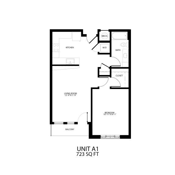 A1 Floor Plan 502-to723 Sq.Ft. at Alta Sloans Lake, Lakewood, Colorado