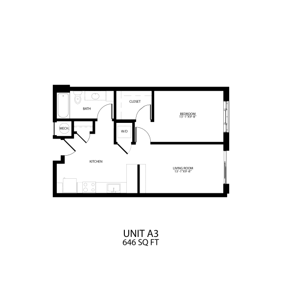 A3 Floor Plan 646 Sq.Ft. at Alta Sloans Lake, Lakewood, CO