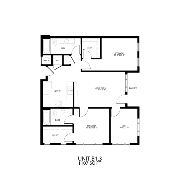 B1.3 Floor Plan 1,107 Sq.Ft. at Alta Sloans Lake, Lakewood, 80214