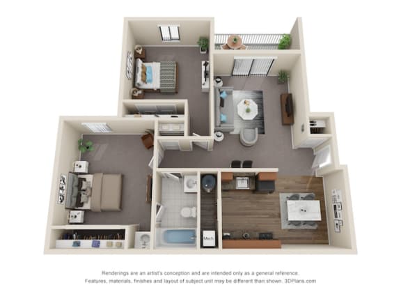2 bedroom 1 bath floor plan at Mallard Landing Apartments , Marion, OH