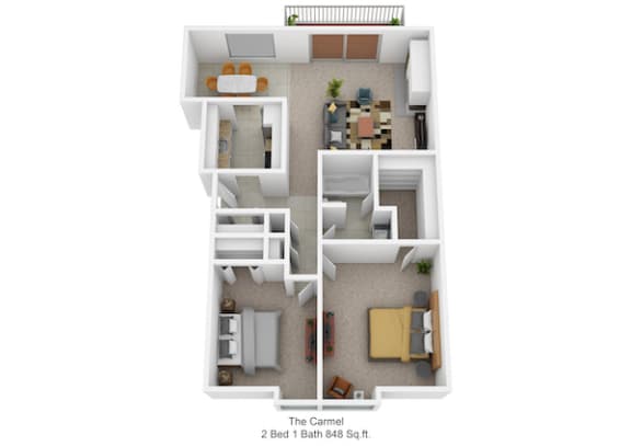 2 bedroom 1 bathroom floor plan at Harpers Point Apartments, Ohio