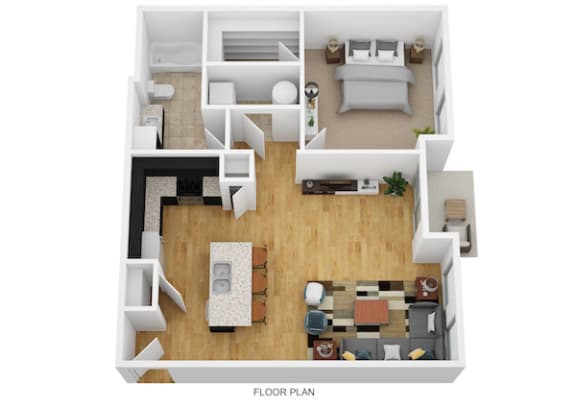 1 Bedroom B 1 Bath Floor Plan at Monmouth Row Apartments, Newport, KY, 41071
