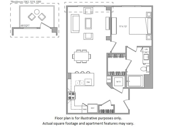 1 Bed E floor plan at Cannery Park by Windsor, San Jose, CA