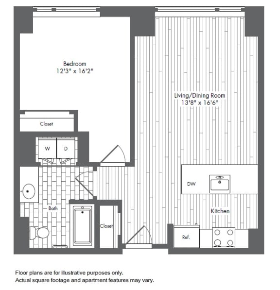 A6 1 Bed 1 Bath Floor Plan at Waterside Place by Windsor, Boston