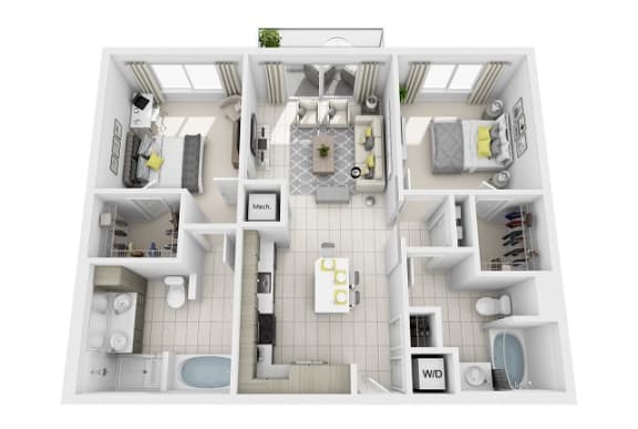 2 Bedroom 2 Bathroom Floor Plan at Windsor at Pembroke Gardens, Florida, 33027