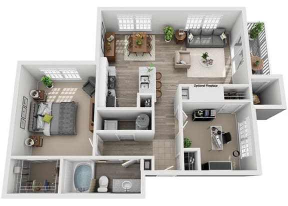 1 bedroom 1 bathroom floor plan I at Windsor Addison Park, Charlotte