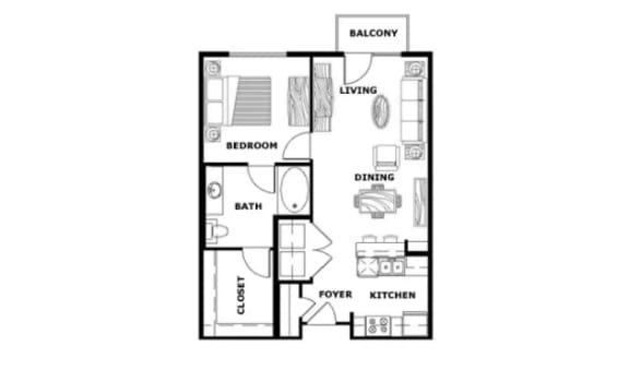 One Bedroom Floor Plan at Terraces at Paseo Colorado Pasadena, CA