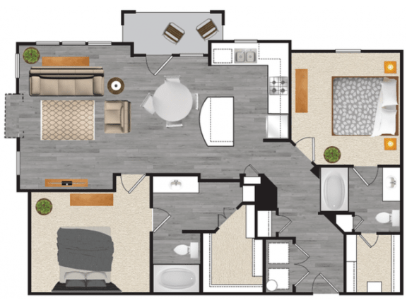 2 Bedrooms A and 2 Bathrooms Floor Plans at Windsor Mustang Park, Carrollton, TX