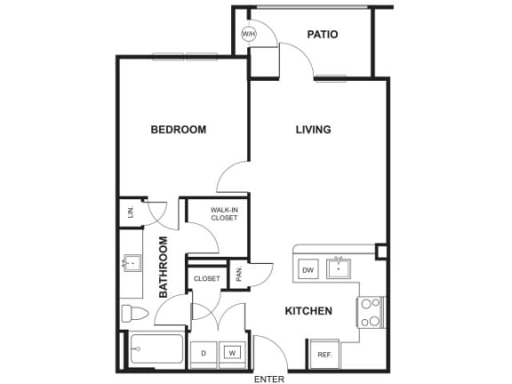 1 Bedroom 1 Bathroom Floor Plan at Windsor Ridge, Austin, 78727