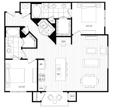 B3 floor plan at Windsor Oak Hill, Austin, Texas