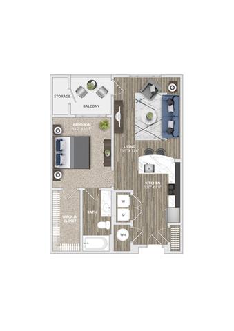Floor Plan  1x1 737 SF