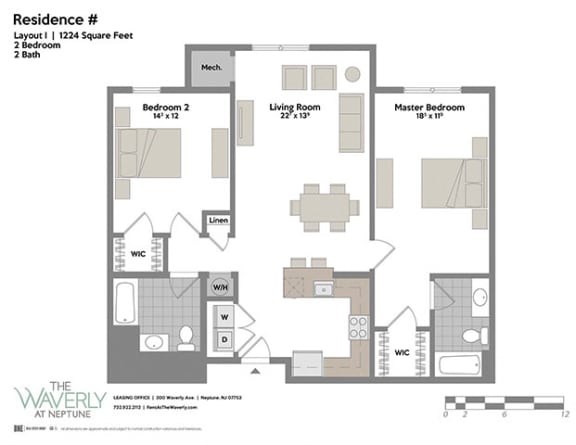 Floor Plan  2 Bed 2 Bath Floor Plan at The Waverly at Neptune, New Jersey, 07753