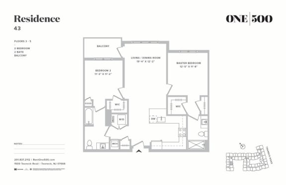 B1-a 2 Bedroom 2 Bathroom Floor Plan at One500, Teaneck