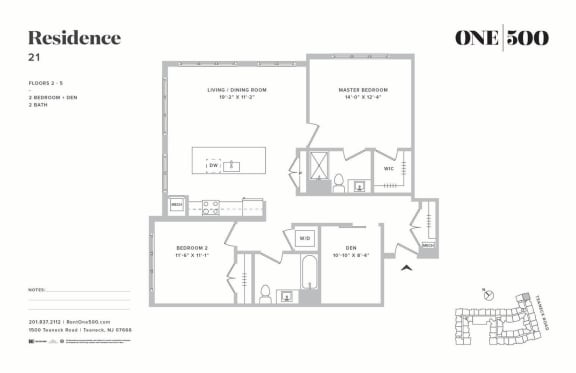 B4-b 2 Bed 2 Bath Floor Plan at One500, Teaneck, New Jersey