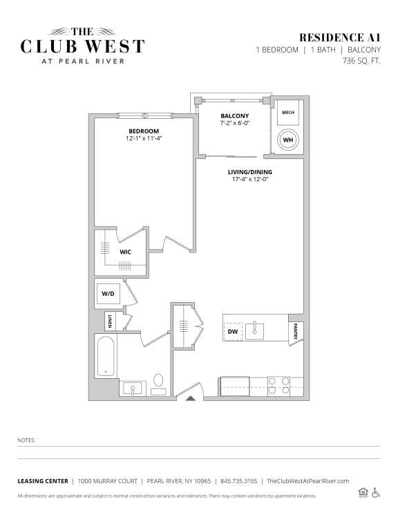 A1 Floorplan at The Club West at Pearl River, Pearl River, NY, 10965